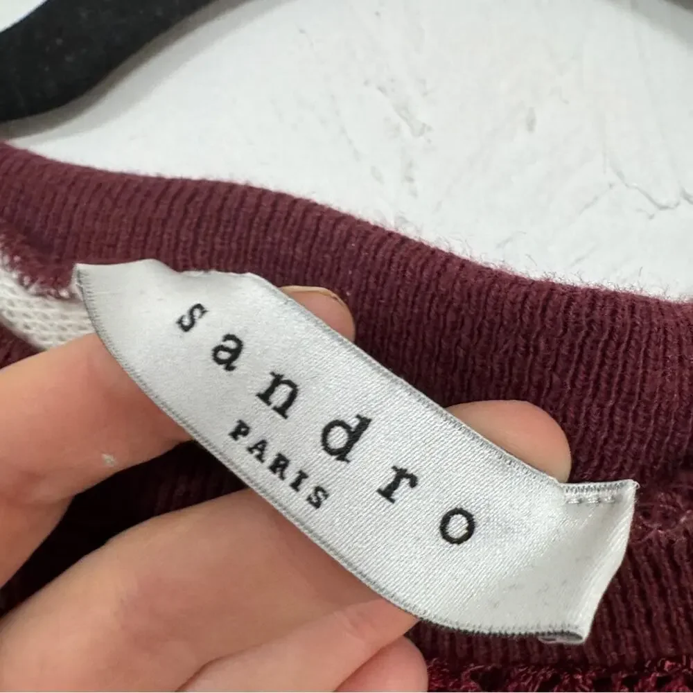 Sandro Paris Grey Red Lace Crew Neck Sweatshirt Womens S Preppy Casual Pullover - Picture 5 of 11